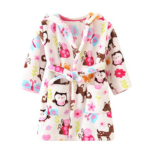 Youmymine Toddler Baby Boys Girls Cartoon Bathrobe Flannel Robe Hoodie Sleepwear Thick Warm Night-Robe (D, 5-6 Year)