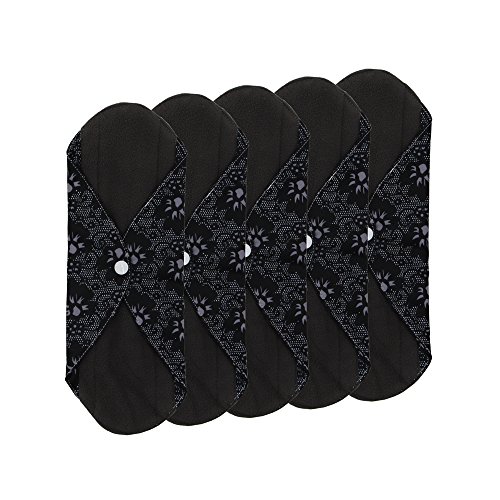 Reusable Cloth Menstrual Pads Reusable Bamboo Charcoal Sanitary Napkins, Sanitary Pads,Women Breathable Sanitary Napkins Set of 5 Pieces (Light Flow)