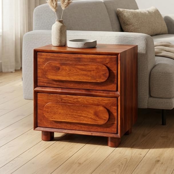 Solid Wood Bed Side End Table with 2 Drawer Storage for Home Office | Nightstand for Bedroom Living Room | Compact Side Table for Home Décor (Honey Finish)-picture-14