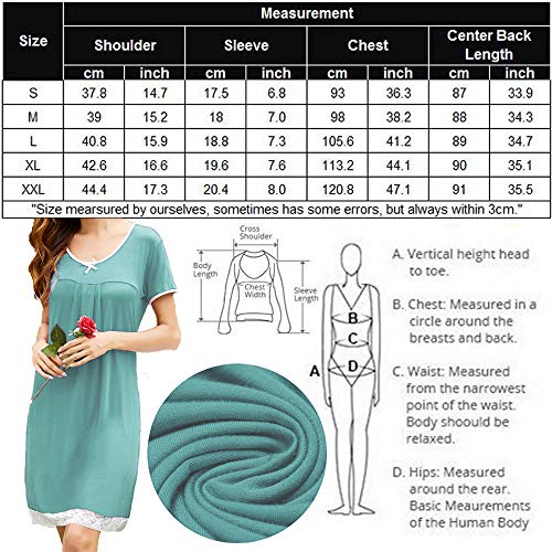 Hotouch Nightgown Lace Trim Night Knitted Jersey Nightgown Woman Short Sleeve Night Shirts Sleepwear M #TOP5