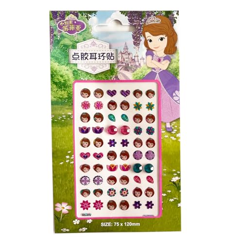 30 Pairs Stick On Earrings - Cute Princess Stick On Earrings for Little Girls 4-6 Sticker Earrings Self-Adhesive Gem Sticky Earrings For Kids (Princess-02)