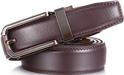 Marino Mens Genuine Leather Ratchet Dress Belt with Open Linxx Buckle - Lockdown - Umber - Adjustable from 28" to 44" Waist