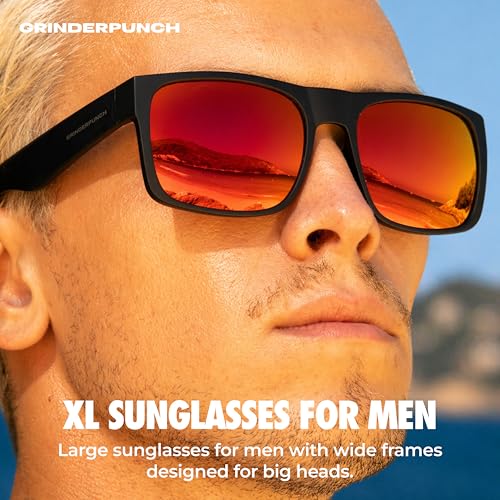 Image of grinderPUNCH XL XXL Sunglasses Men Big Head Extra Large Wide Polarized | Big Head XL XXL Regular Fit, Extra Wide Oversized Frame, Large Face, Polarized UV400 Lens, Driving Fishing Golf Sport