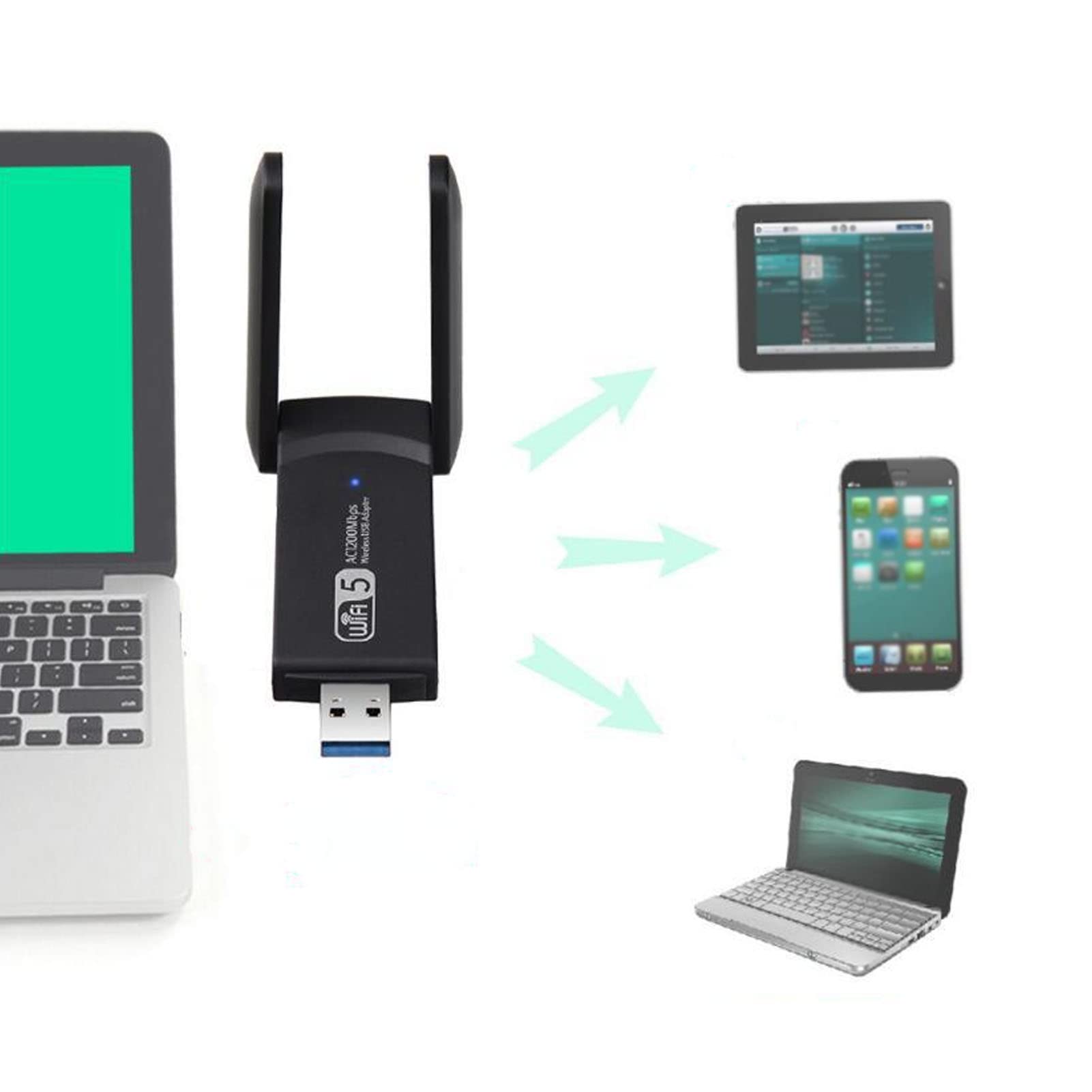 Fyearfly USB 3.0 WLAN Stick 1300 Mbps Dualband 2.4G/5.8G Gigabit WiFi adapter do PC i laptopa, chipset RTL8812BU, kompatybilny z Windows 11/10/8/7, Mac OS i Linux