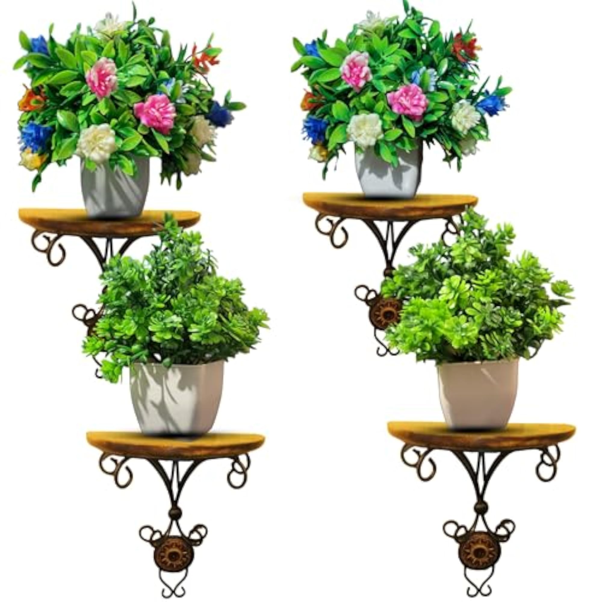 Artificial Flowering Plants with Pots, Set of 4