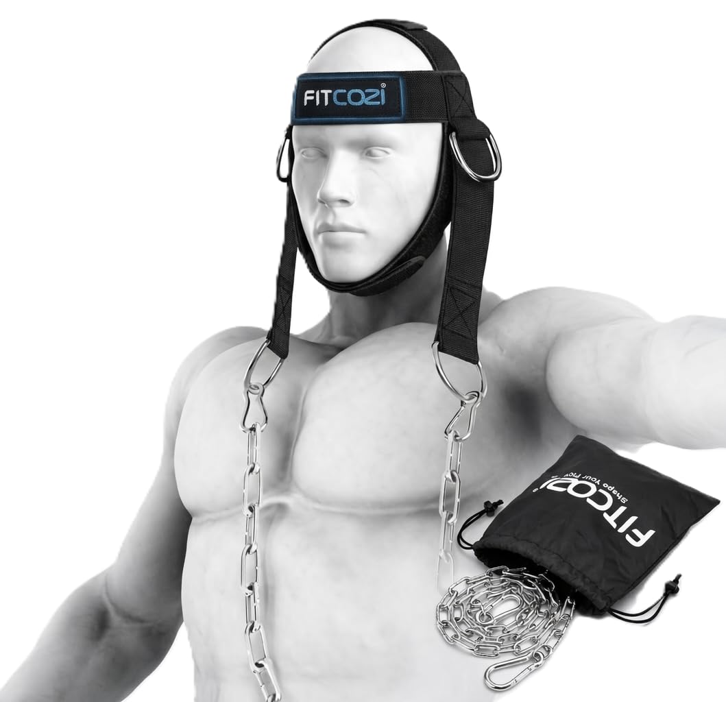 Neck Harness for Weight Training - Neck Exercise Equipment for Neck Workout, Resistance Training and Weight Lifting - Adjustable Heavy Duty Head Harness with Steel Chain and Double D Rings