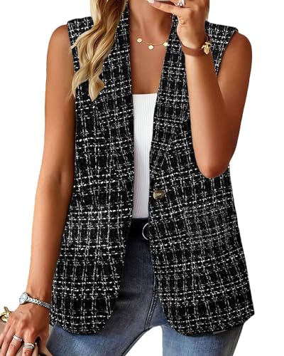 Mina Self Sleeveless Plaid Blazer Vest for Women 2026 Spring