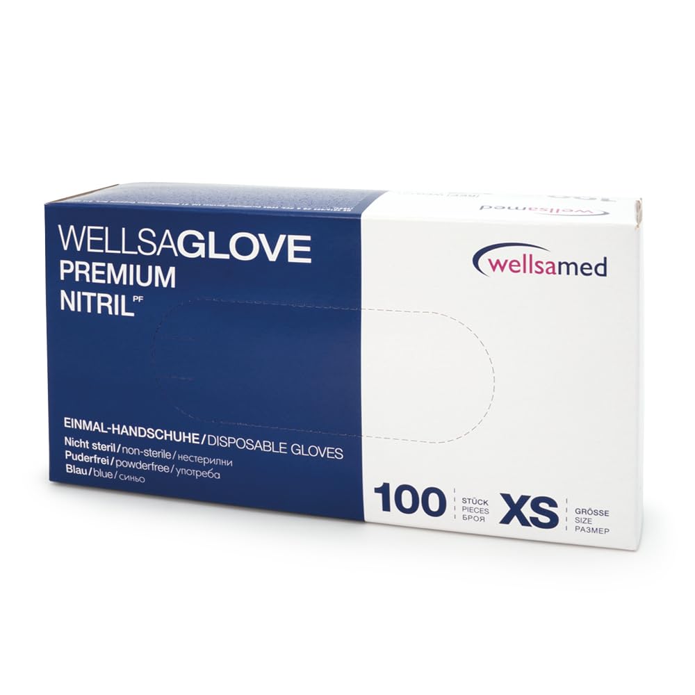 Wellsamed Premium Nitril Einweghandschuhe, Blau, Größe XS, Puderfrei, 1000 Stück (10 x 100), Latexfrei