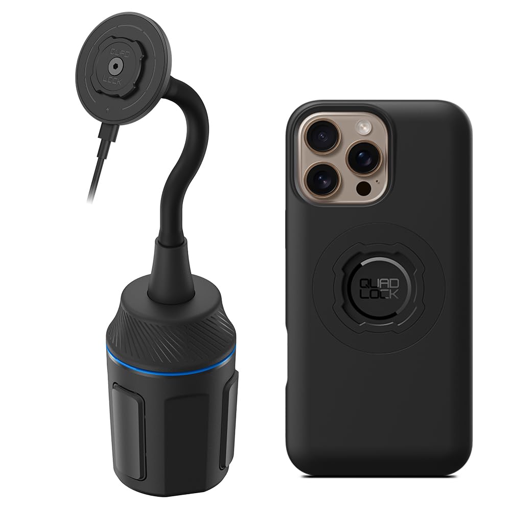 Quad Lock Kfz-Telefonhalterung für Getränkehalter mit MAG iPhone 16 Pro Max und kabellosem Ladekopf MAG (V2)
