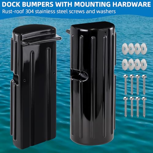 Image of Dock Bumper Fender,Boat Dock Bumpers for Edge or Side,Marine Fender Guard,Vertical Protection,Durable Construction,Includes Mounting Hardware,2 Pack-Black