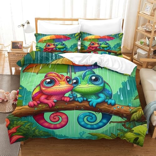 Housse de couette caméléon 140x200 parure lit 3D microfbre