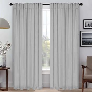 Casual Traditional Style Energy Efficient Blackout Curtains for Bedroom Livingroom 2 Panel Set 52" X 108" | Solid Pattern Thermal Insulated Silver Gray Grey Color Grommet Washable Noise Reducing