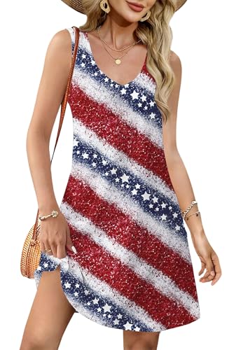 Image of NEWWEN American Flag Dress Women 4th of July Sleeveless Tank Dress 250 Anniversary USA Patriotic Summer Sundress