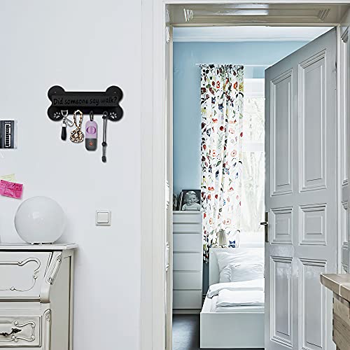 Dog Leash Holder for Wall Decorative - Black Bone Shape Wall Mount Decor with 4 Hooks for Key and Leash Rack Hangers with Storage Shelf (Style 1) - Image 5