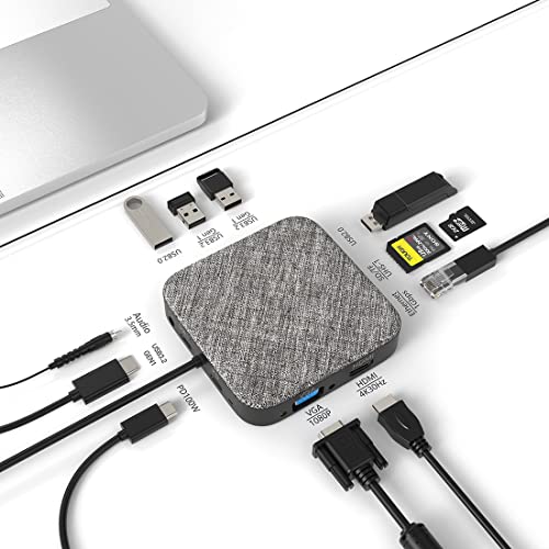 Image of Circle Rootz Type C Docking Station 12 in 1 Dual Display USB C Hub with VGA, Gigabit Ethernet, 100W PD, 4 USB Ports, Aux, SD /TF Card Reader Audio for Lenovo /HP /Dell Type-C Laptops