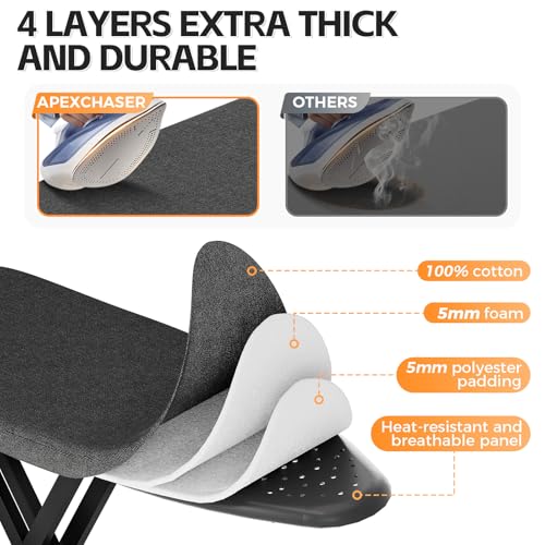 APEXCHASER Ironing Board Full Size, Iron Board and Ironing Board Set Height Adjustable, Foldable Ironing Boards Standard Size, Iron Table Stand with Anti-Skid Legs and Iron Rest, 13\" x 43\" Black