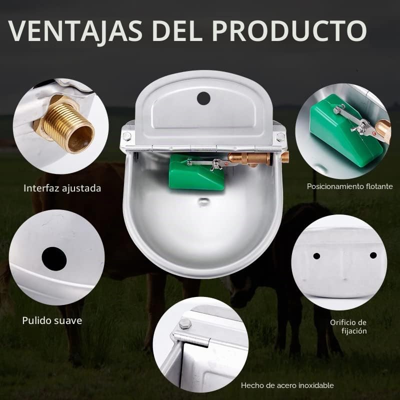 Bebedero Automático de Gran Capacidad Con Válvula de Flotador de Cobre - Acero Inoxidable Para Ganado, Ovejas, Perros y Caballos