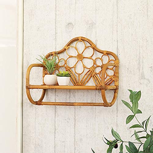 ラタン製 花モチーフ壁掛け木製ラック ラタン製 花モチーフ壁掛け木製