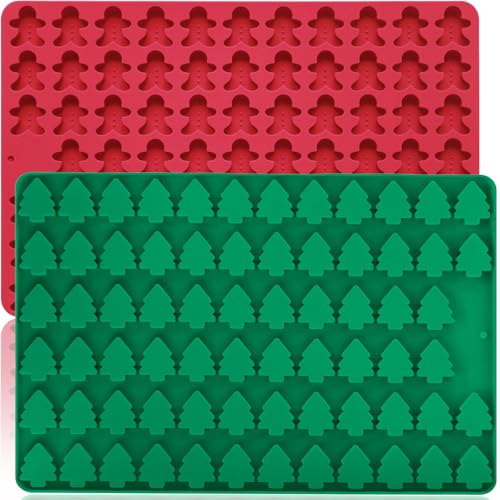 Image of Christmas Mini Candy Molds with Xmas Tree and Gingerbread Man Shaped, 152 Cavity Non-Stick Food Grade DIY Handmade Set for Gummy Jelly Dog Treat Wax Melt Gifts Baking Supplies