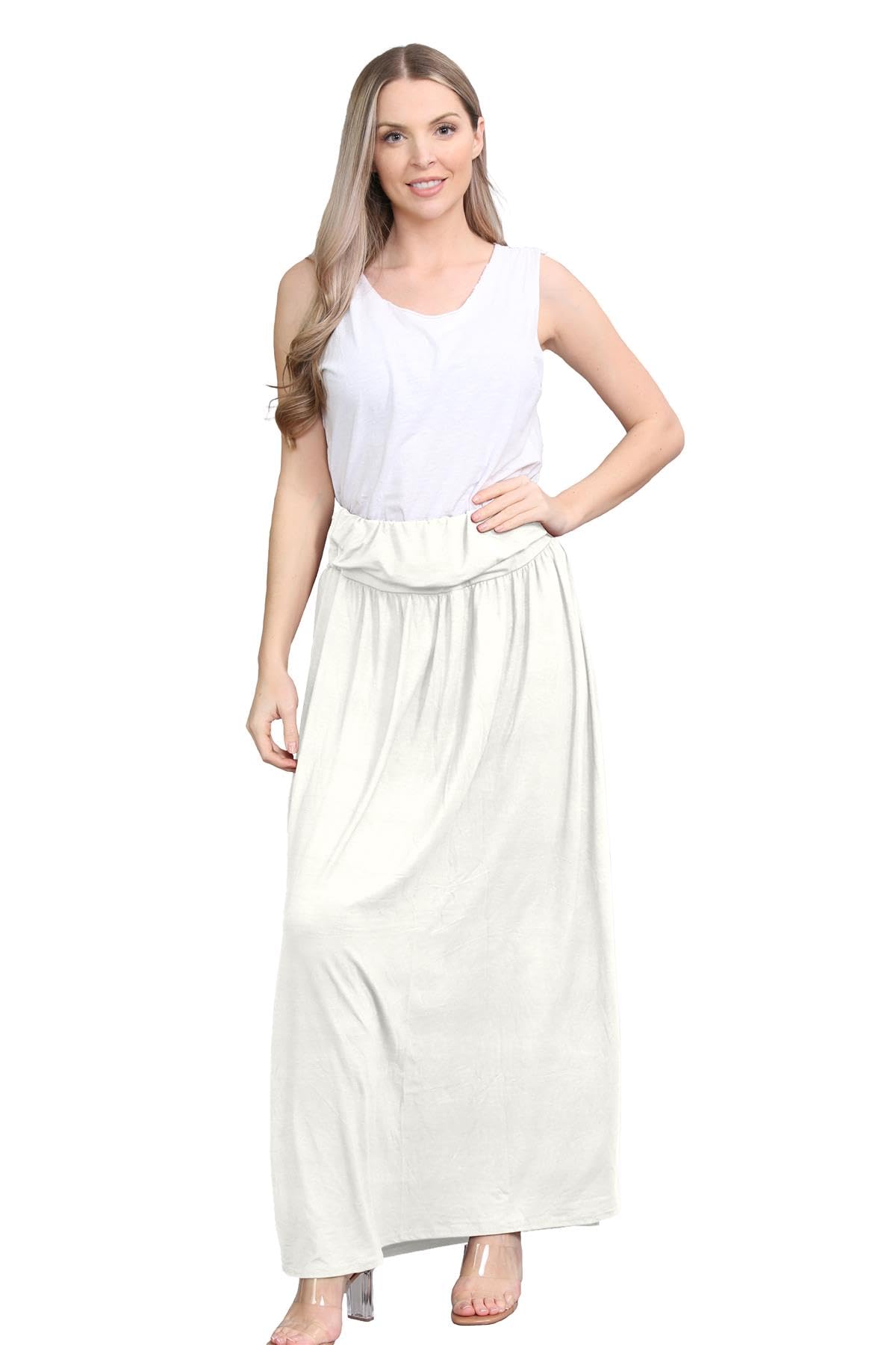 Jupe maxi longue plissée jersey extensible à taille repliable - 5