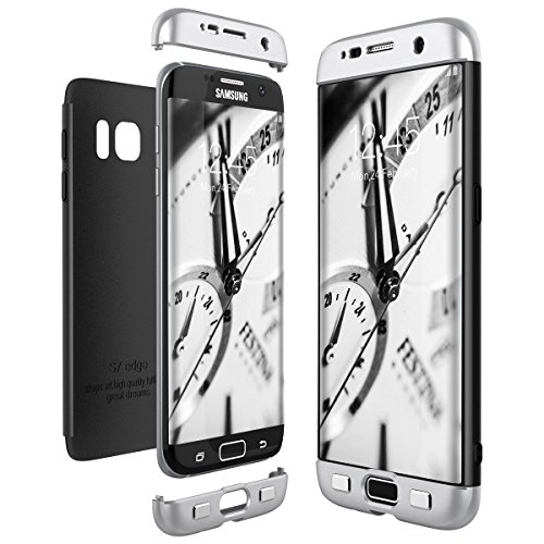 CE-Link Cover per Samsung Galaxy S7 Edge 360 Gradi Full Body Protezione, Custodia S7 Edge Silicone Rigida 3 in 1 Samsung S7 Edge - Argento + Nero