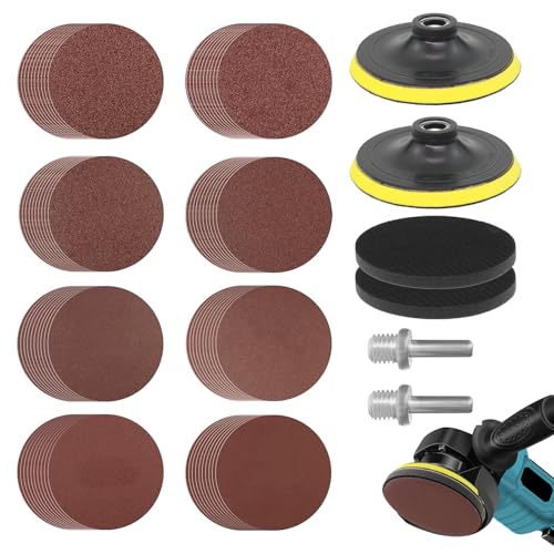 BEASAFY 80 Stück Schleifscheiben Set mit 2 M14 Schleiftellers 2 Schaft und 2 Puffer Pads, Schleifpapier 125mm Klett Körnung 40/60/ 80/120/ 180/240/ 320/600 für Winkelschleifer