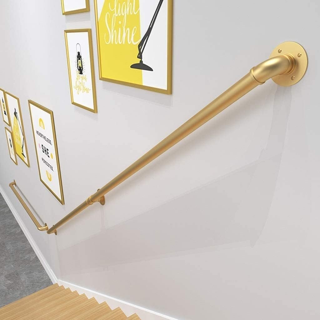 Pipe Stair Handrail Metal Staircase Handrail Galvanized Industrial Iron Hand Rail for Wall Mount Support Wall Hand Railing(Gold,30cm)