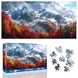 Ginfonr 1000 Piece Jigsaw Puzzles for Adults, 《Autumn Peaks》Irregular Shaped Pieces for Challenging Fun, No Dust Classic Landscape Puzzle, Gifts for Family Game Night 31.5 x 16 inch