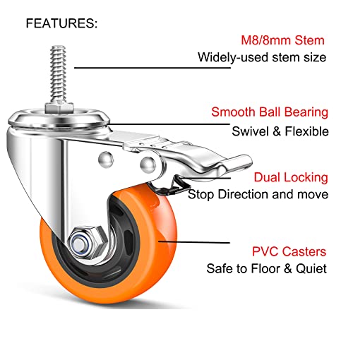 Yeweke YWKE009 Stem Caster Wheels Heavy Duty Casters Pvc M8-1.25X1 Inch thumb #2
