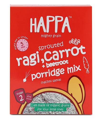 Happa Organic Baby Food Sprouted Ragi, Carrot and Beetroot Porridge Mix - 200 Gram