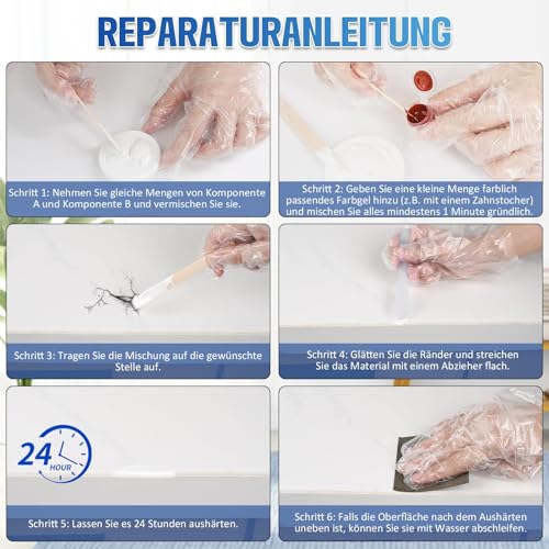 Keramik Reparaturset Waschbecken, Quadence Emaille Reparaturset für Porzellan, Keramik, Acryl, von Rissen, Sprüngen und Löchern auf Fliesen/Waschbecken/Duschwanne/Badezimmer (Farbübereinstimmung)