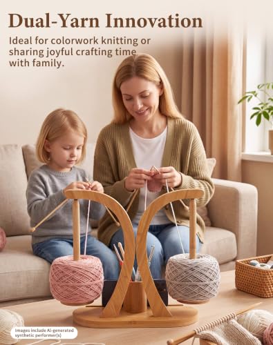 Image of SPEENSUN Tangle-Free Magnetic Double Yarn Holder for Crocheting | Upgraded Tall Spindles for Large Cake Yarns, Premium Bamboo, Smooth Magnetic Spinning, Phone Stand & Tool Organizer
