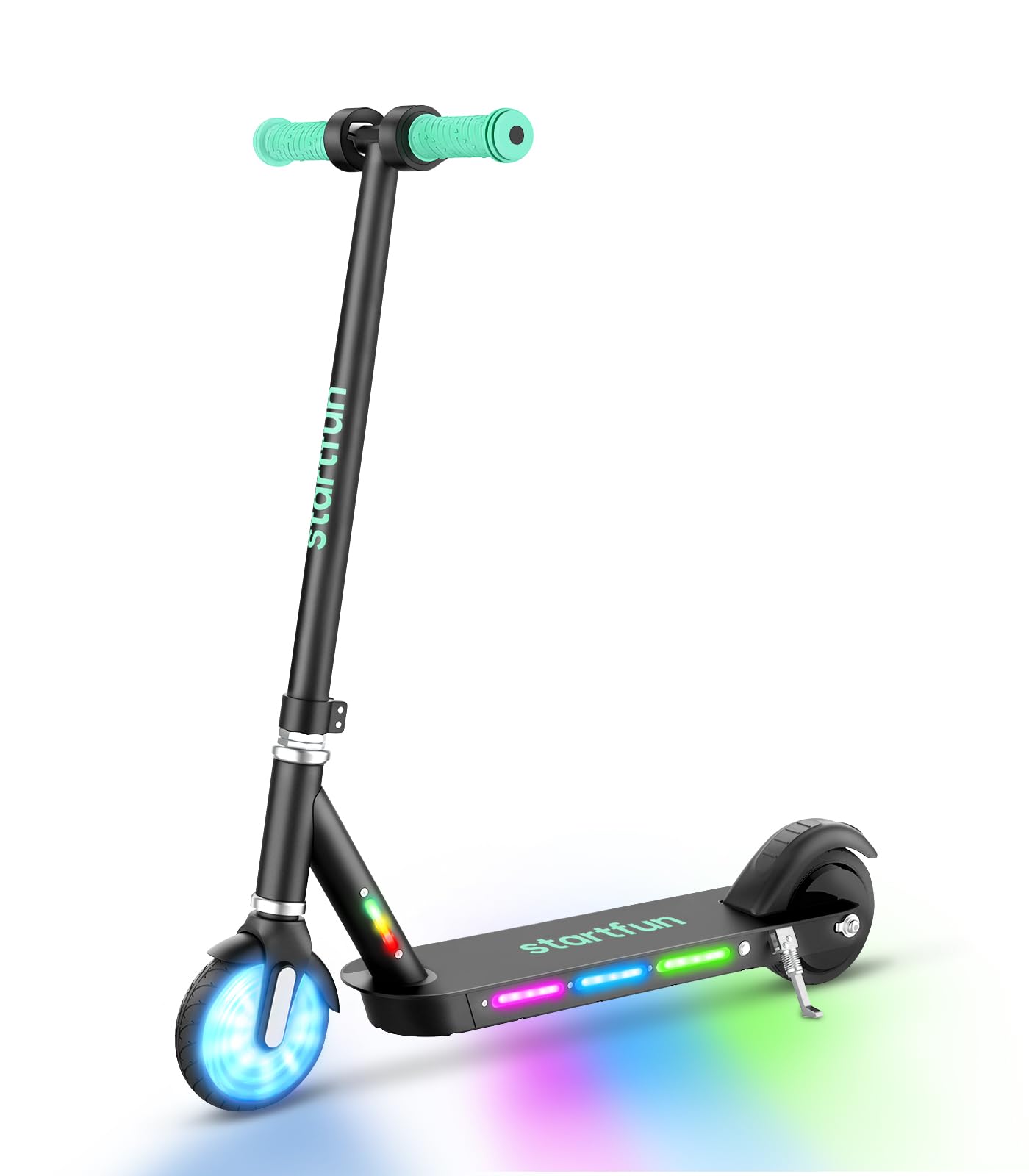 Startfun Electric Scooter for Kids Ages 6-12, 150W Motor Provide Up to 8 MPH & 8 Miles, Flash Wheel and Colorful Deck Light, Kids Electric Scooter with Double Brakes and Visible Battery Level (Black)