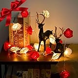 LOLStar Valentines Day Rose String Lights 10 ft 20 LED Battery Operated Rose Flower String Lights...