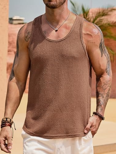 Mens Hollow Out Tank Top Vacation Summer See Through Crochet Sleeveless Shirt Beach Muscle Knit Vest (S-XXL)2