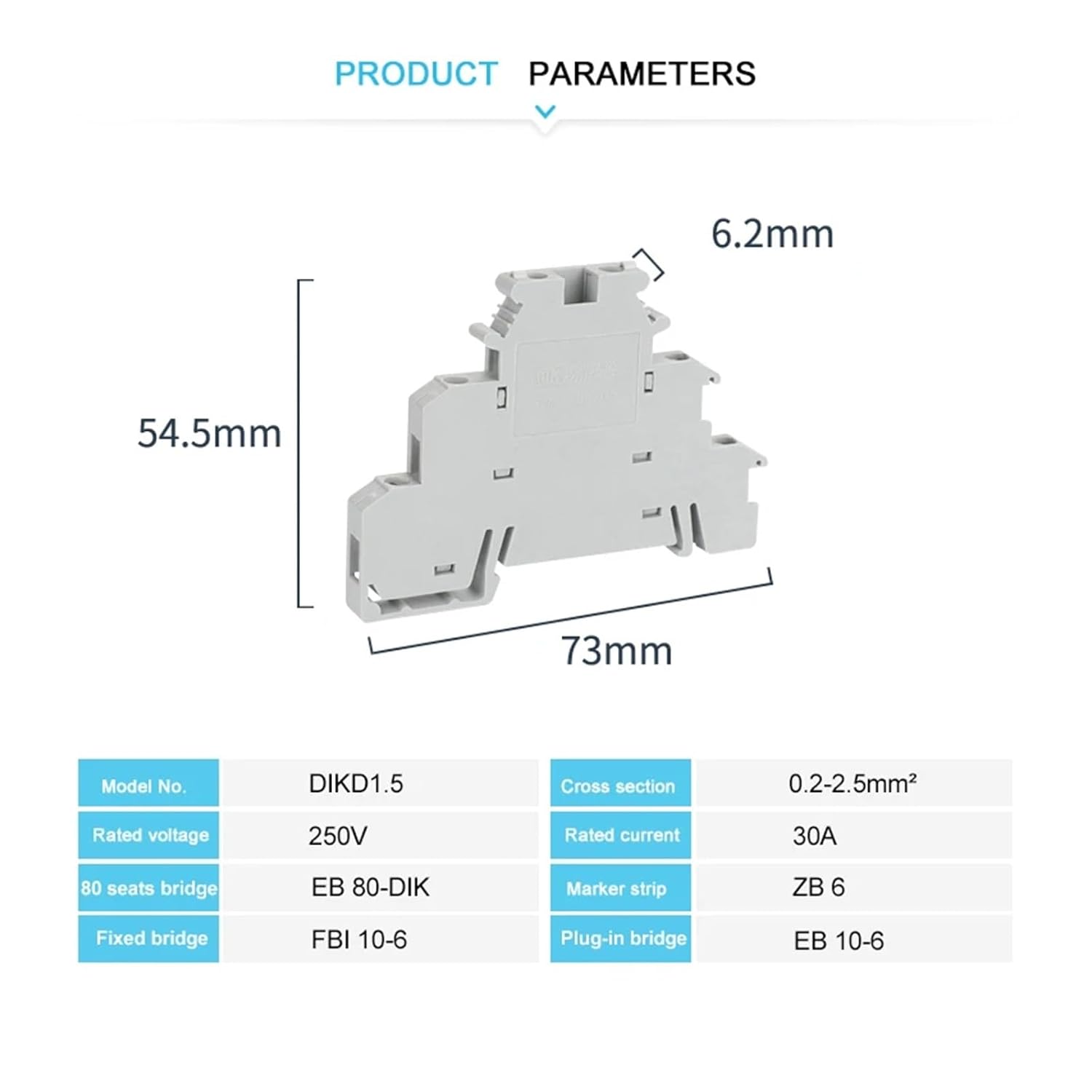 10 pcs DIKD 1.5 3-Pole Sensor Screw Connector 2.5 mm² 6 Conductor DIN Rail 3-Pole Terminal Block DIKD1.5(ZB6 Blank)
