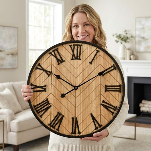 EMAX HOME 24 Inch Large Wall Clock Farmhouse Style -