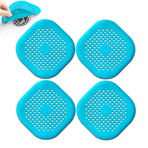 4 Pcs Shower Drain Hair Catcher Bathtub Stopper Home Drain Protectors Drain Cover with Sucker Water Trap Sink Cover for Bathroom Bathtub and Kitchen (Blue)