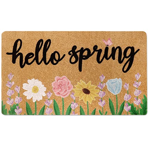 Hello Spring Doormat Indoor Outdoor 17 x 29.5 Inches Home Front Porch Rugs Flower Carpet Gift Bedroom Corridor Entrance Patio Greeting Decoration Supplies