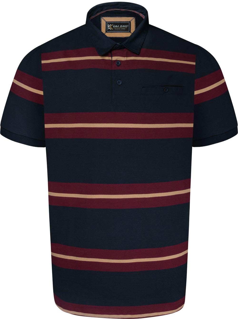 Kam Men's Blue Polo Shirt Striped Rugby Short Sleeve Cotton Top Plus Size 2XL-8Xl 5522 (Uk, Alpha, 3XL, Plus, Regular, Navy)