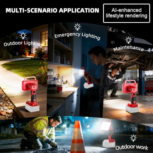 Image of Cordless LED Work Light for Milwaukee 18V Battery, 2000LM Portable Handheld Flashlights Tool with USB Port and 3 Brightness Modes for Camping, Fishing, Job Site, Indoor & Outdoor Use
