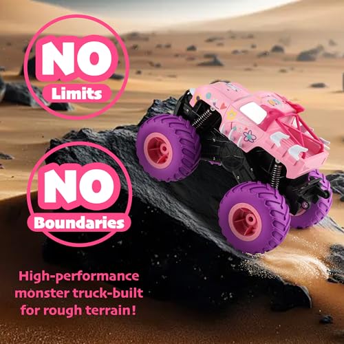 Image of Threeking 1:16 Amphibious Monster Truck Pink Remote Control Car for Girls | Waterproof Durable 4WD Off-Road RC Crawler Cars Pick-Up Unique Toys Gifts for Ages 6-12