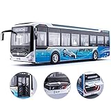 1/42 Diecast Bus Toys Cars, Metal City Bus Toy Vehicles with Light Up and Open-able Doors for Kids Boys Girls, 11.8"