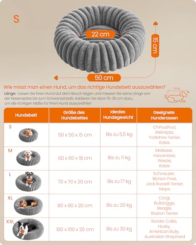 Feandrea Hundebett, kleines Katzenbett, 50 cm Durchmesser, Hundekörbchen, Hundekissen waschbar, weiche Polsterung, rutschfest, Taubengrau PGW301GD01