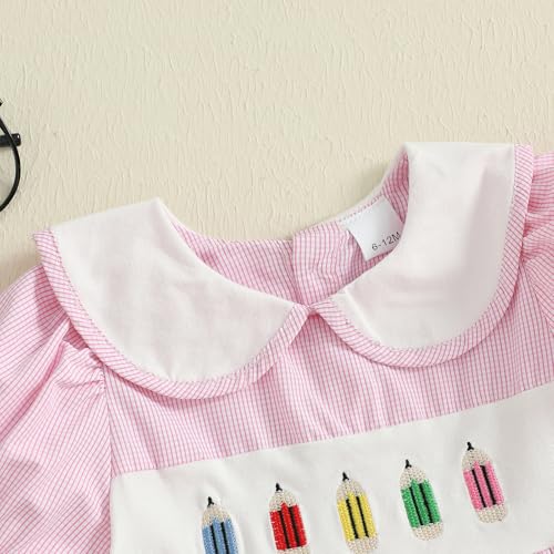 Little Girl Back to School Smocked Dress Apple/Letter Embroidery Doll Collar Dresses Toddler Princess Dress4