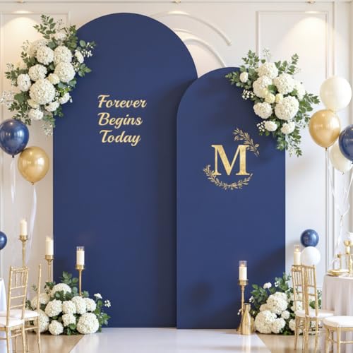 Image of Navy Blue Arch Backdrop Cover Set of 2 Spandex 7.2 and 6ft Arch Covers Stretchy Backdrop Wedding Balloon Arch Stand Covers for Birthday Party Baby Shower Bridal Shower Banquet Photo Arches Background
