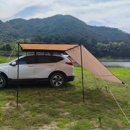 HTDRE Vehicle Sun Shade Awning with Side Cloth, Car Canopy Roof Rack Awnings Pull Out Sun Shade, Retractable Car Side Tent for Camper Vans, Motorhomes or Caravan(160x250cm 5.2x8.2ft)