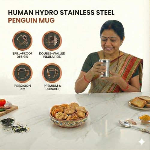 Image of Human Hydro Premium Double Wall Stainless Steel Penguin Mugs | Set of 6 | 180 ml | Hot Inside & Cold Outside | Cool-Touch, Rust-Free, Durable Steel Tea & Coffee Mugs