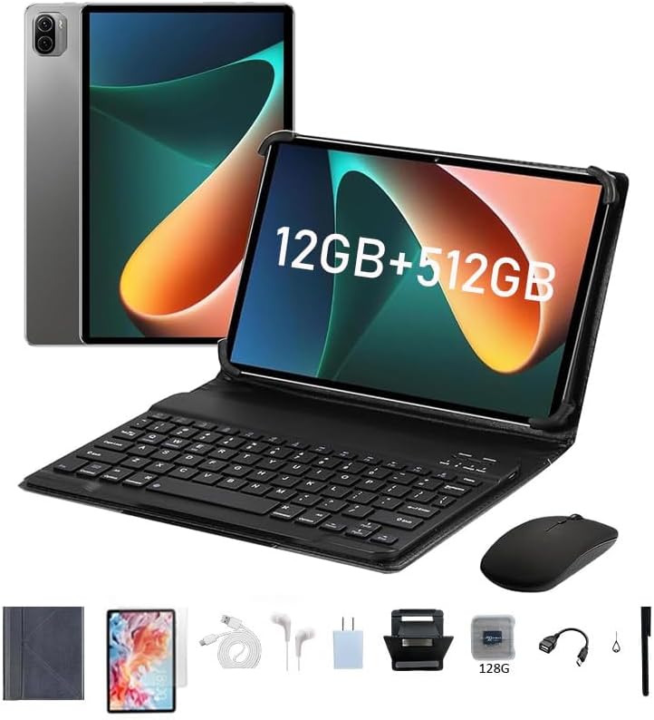 51BdVBdMr4L._AC_ Tablet Android 14 10.1" 3 em 1 com Teclado e Mouse, 12GB RAM 512GB, Octa-Core, Câmera 32MP+16MP, Bateria 8800mAh, Dual SIM, Tablet Pad 10 Pro (preto)