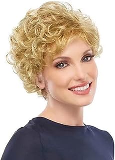 Dai Cloud Short Curly Blonde Wig for Women Heat Resistant Blonde Old Lady Wig with Bangs Natural Costume Halloween Party Daily Full Wigs